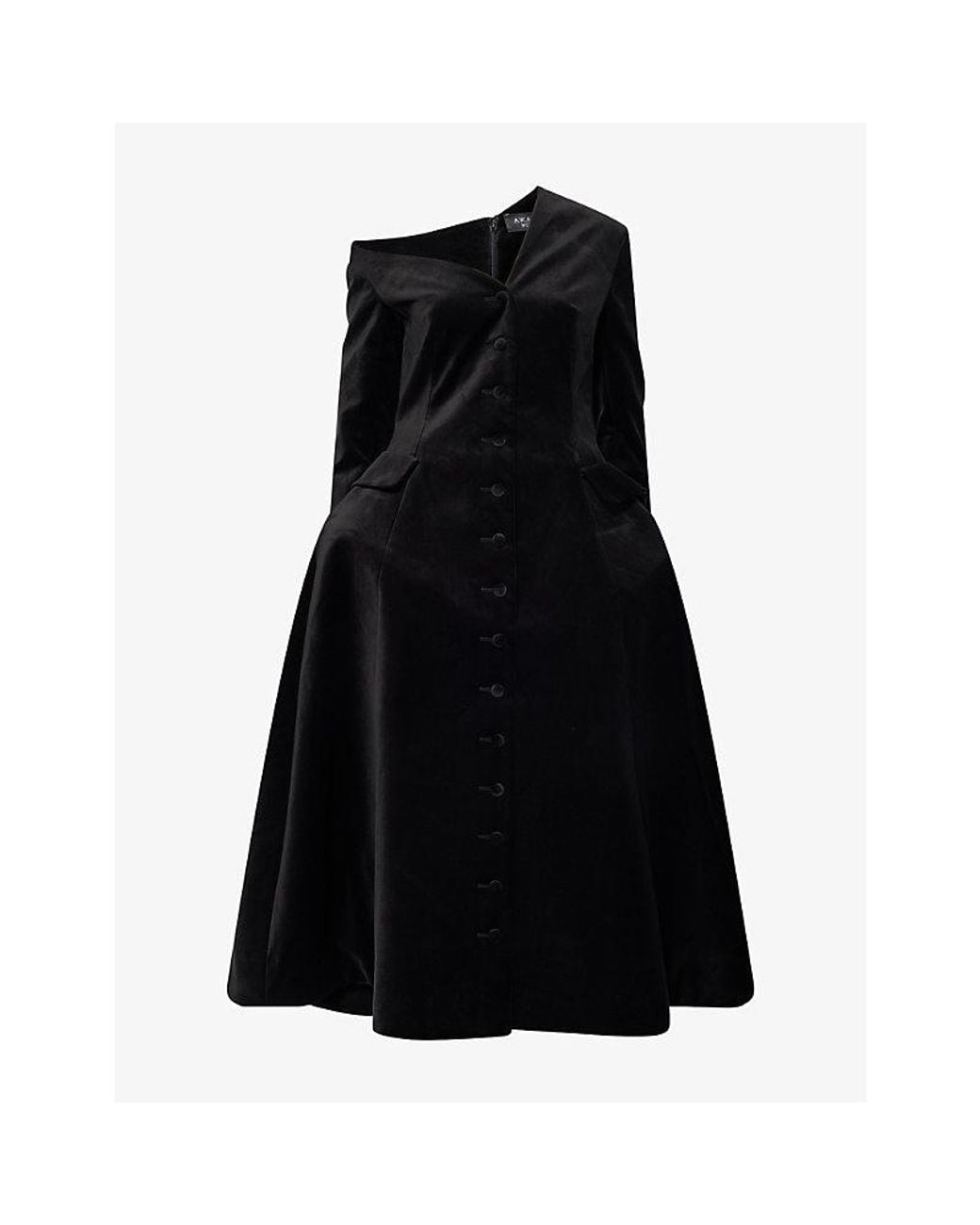 A.W.A.K.E. MODE Black Off-Shoulder Basque Velvet Midi Dress