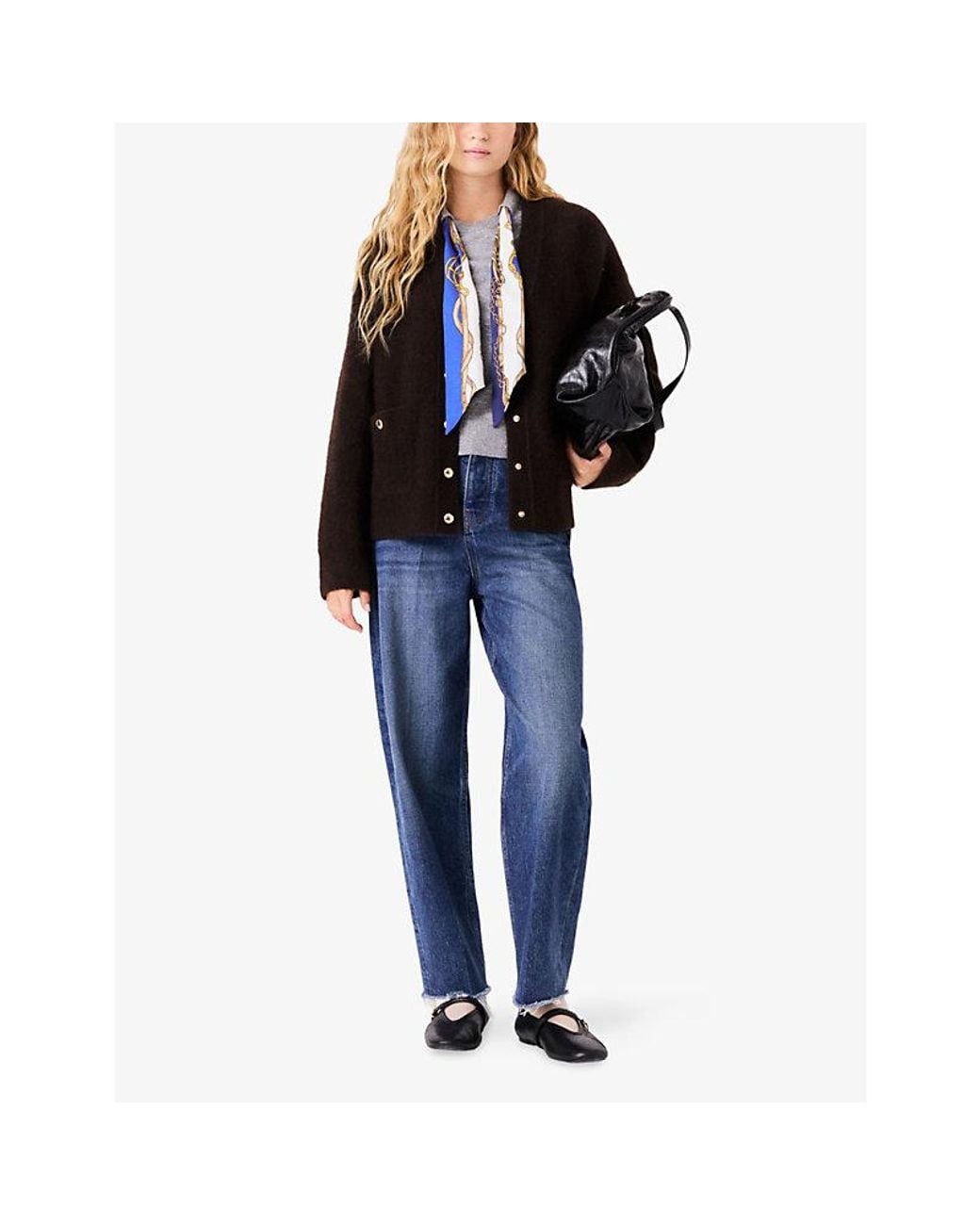 Maje Black Button-Embellished Relaxed-Fit Yak Wool-Blend Cardigan