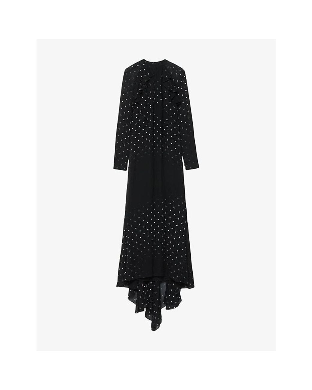AllSaints Black Clarisse Polka-Dot Woven Maxi Dress
