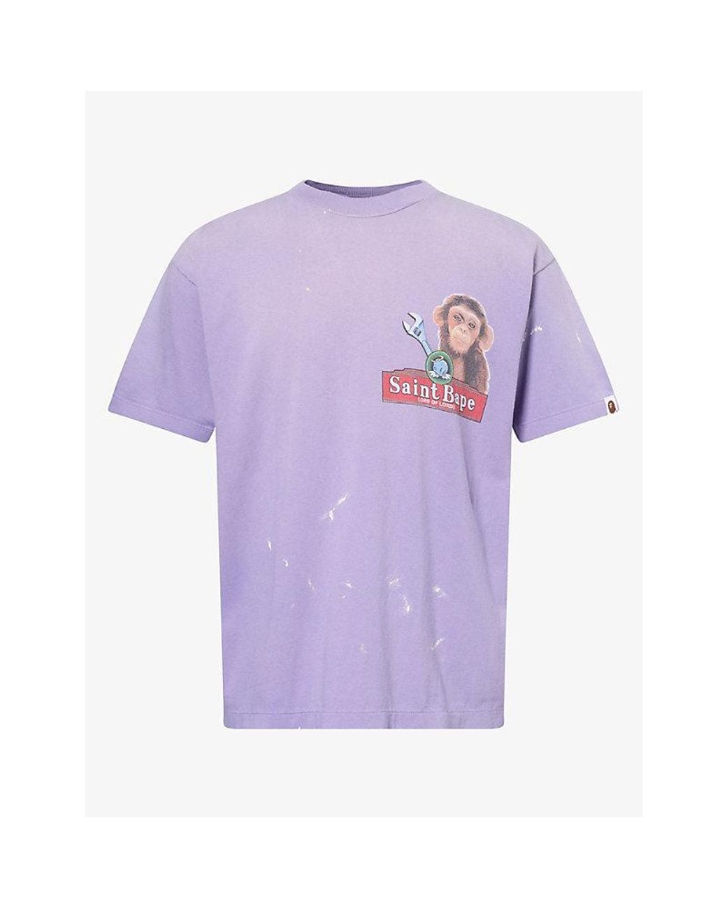 A Bathing Ape Purple Saint Mxxxxxx X Bape Printed Cotton-Jersey T-Shirt for men