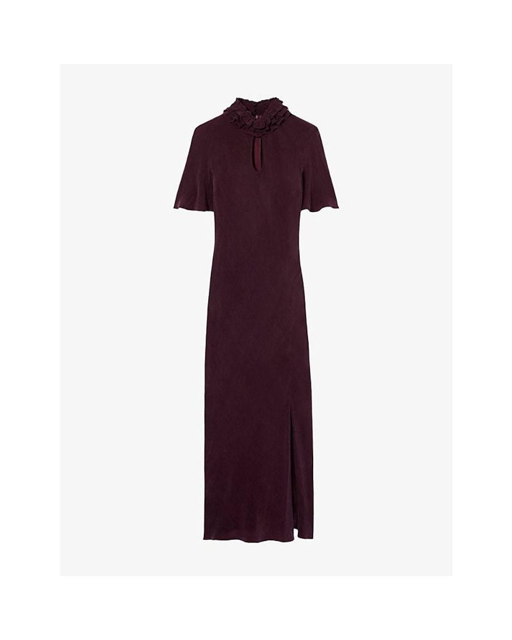 Claudie Pierlot Purple Ruffle-Collar Keyhole Cupro Maxi Dress