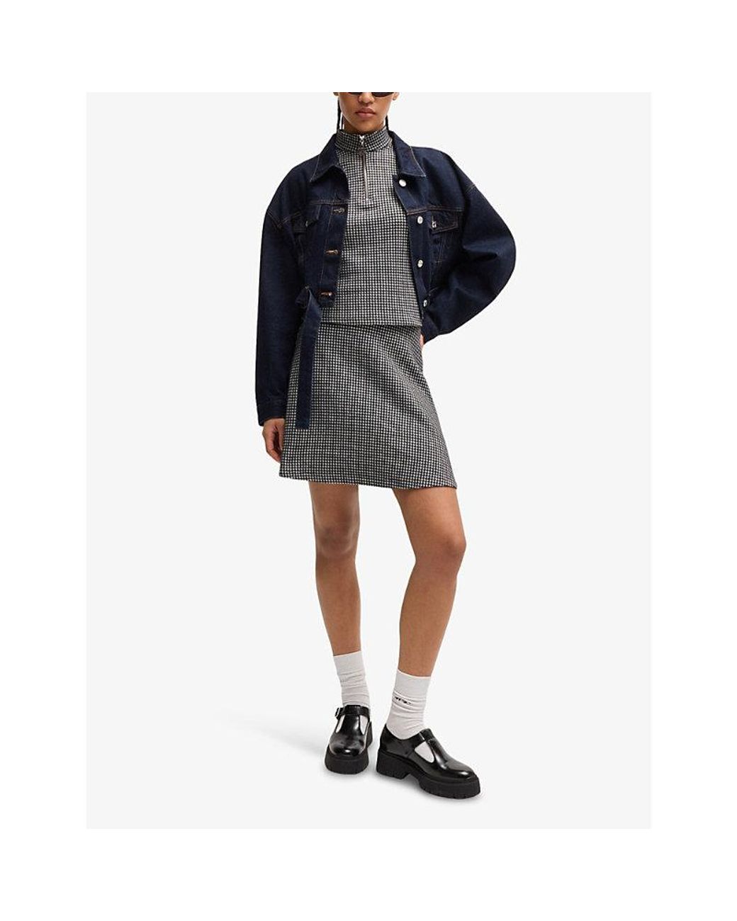 HUGO Black Jacquard Slim-Fit High-Rise Stretch-Jersey Mini Skirt
