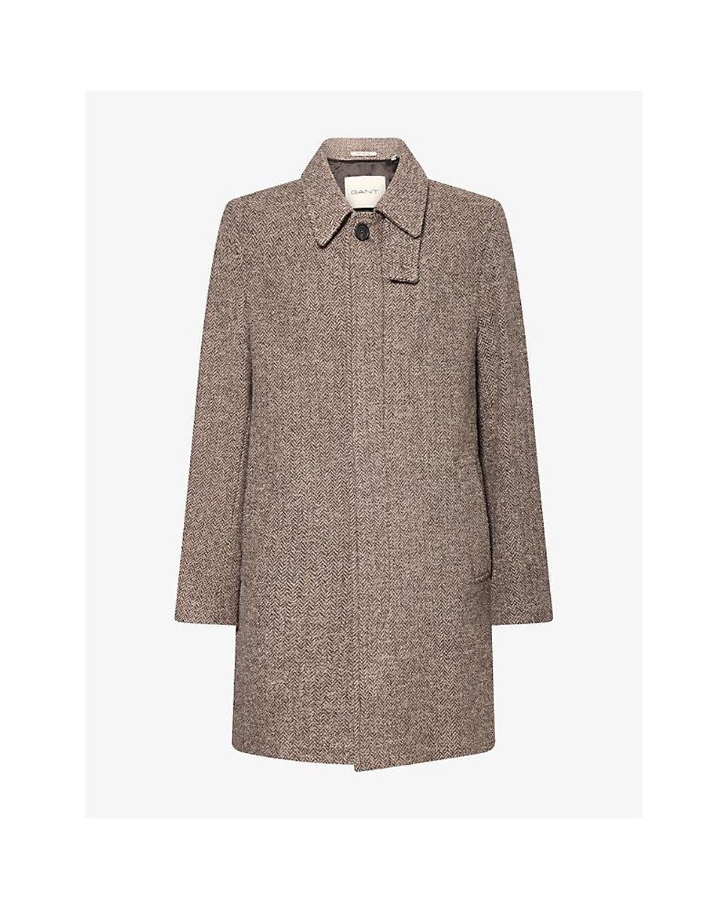 Gant Brown Herringbone Wool-Blend Car Coat for men
