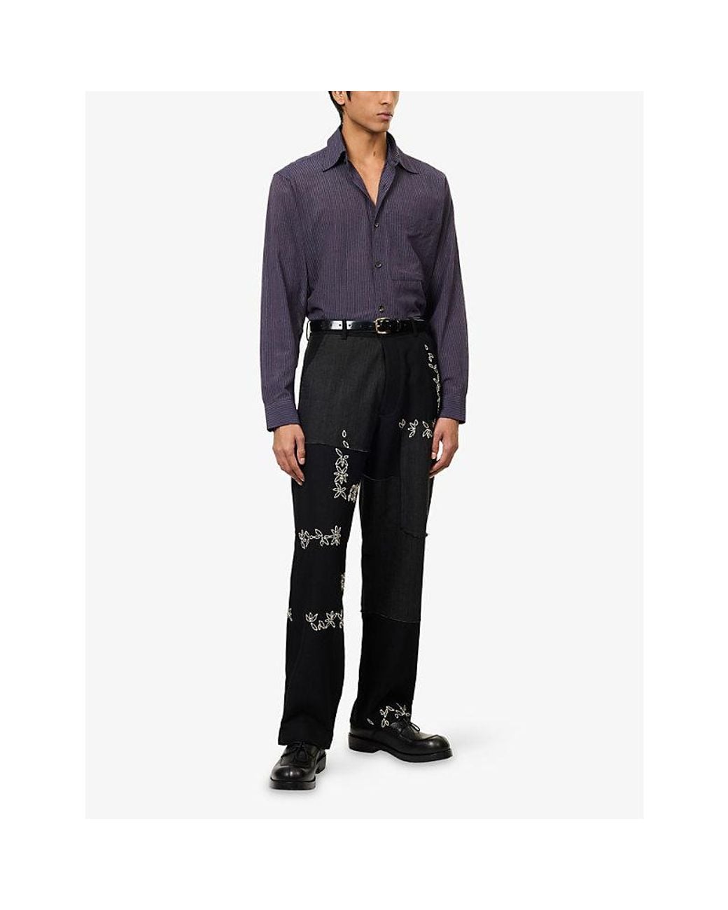 Kartik Research Purple Pinstripe Patch-Pocket Cotton Shirt for men
