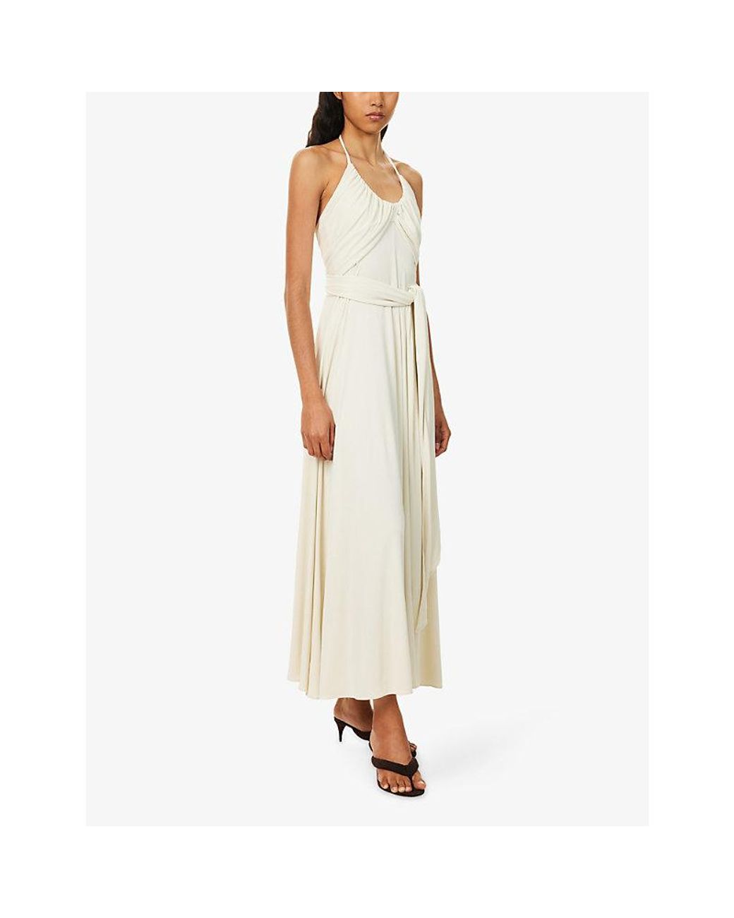 Alaïa White Crossed Halter-Neck Stretch-Jersey Maxi Dress