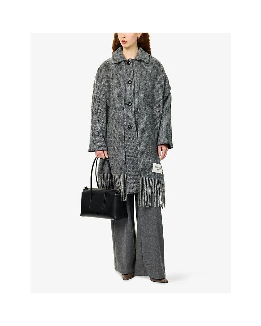 Weekend by Maxmara Gray Scarf-Detail Tweed Wool-Blend Coat