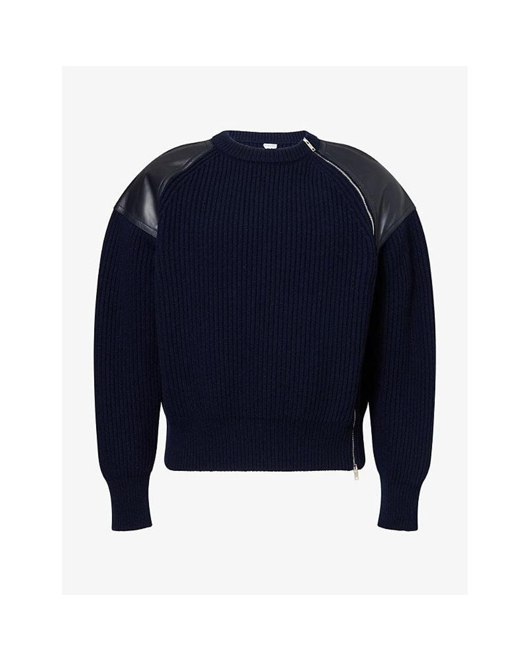 Bottega Veneta Blue Rib Knit Zipped Wool And Cashmere Cardigan for men