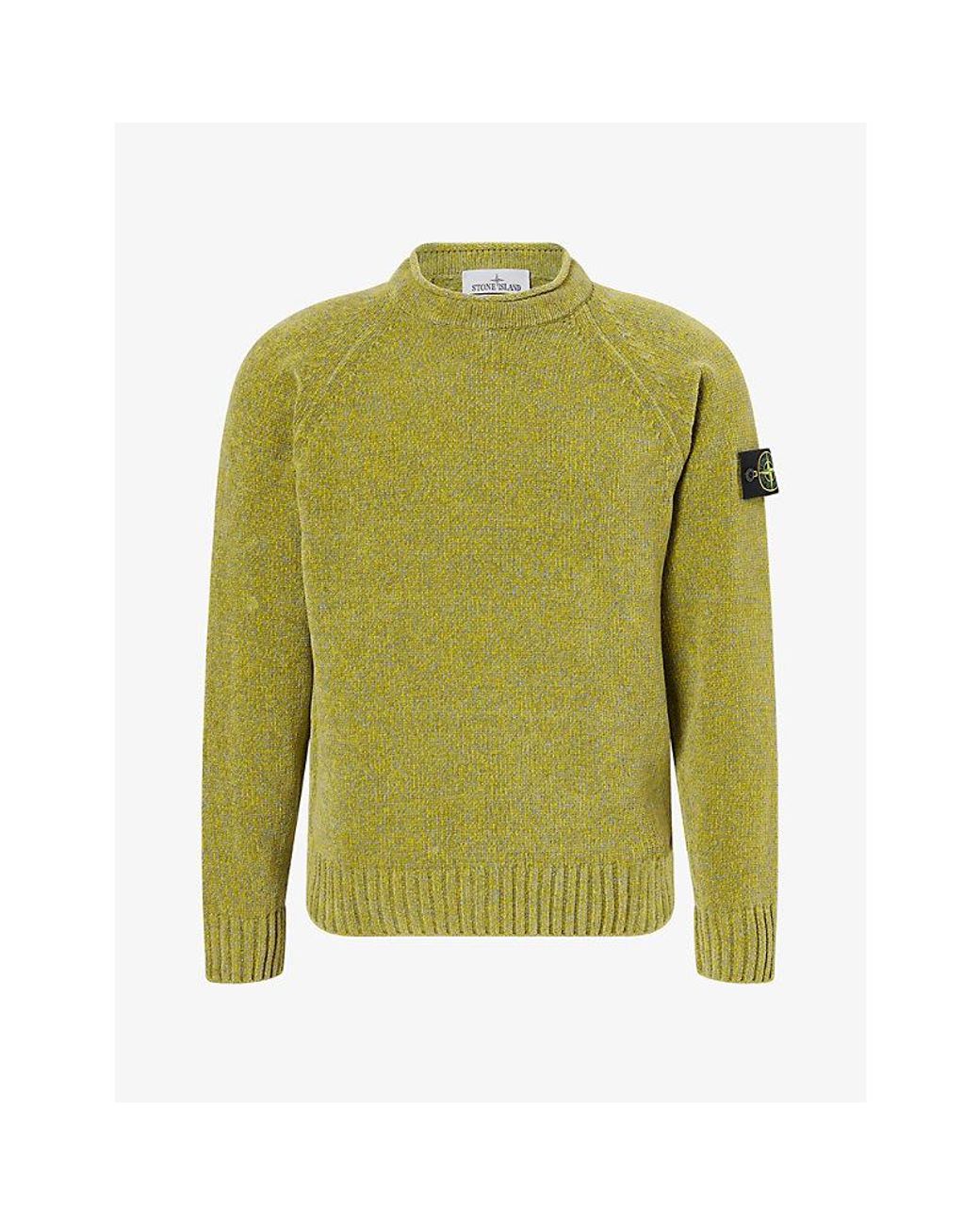 Stone Island Green Mouliné Cotton Chenille Knit Jumper for men