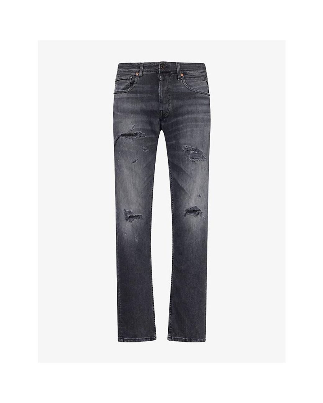Replay Blue Grover Distressed Straight Denim Jeans for men