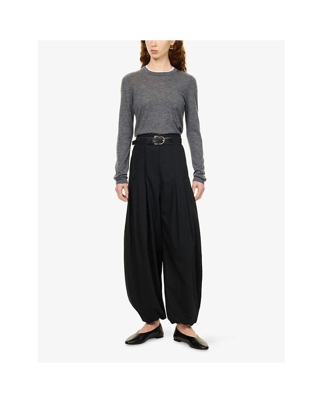 ME+EM Black Pleated Balloon-Leg Woven Trousers
