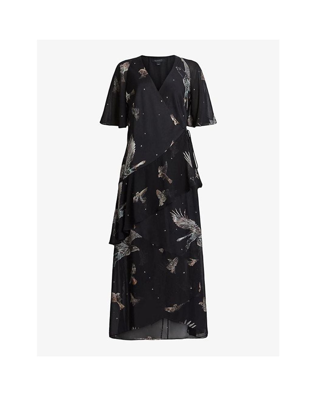 alana printed wrap over midi dress London Times Women's Floral Long Sleeve Fit & Flare Dress - Blue