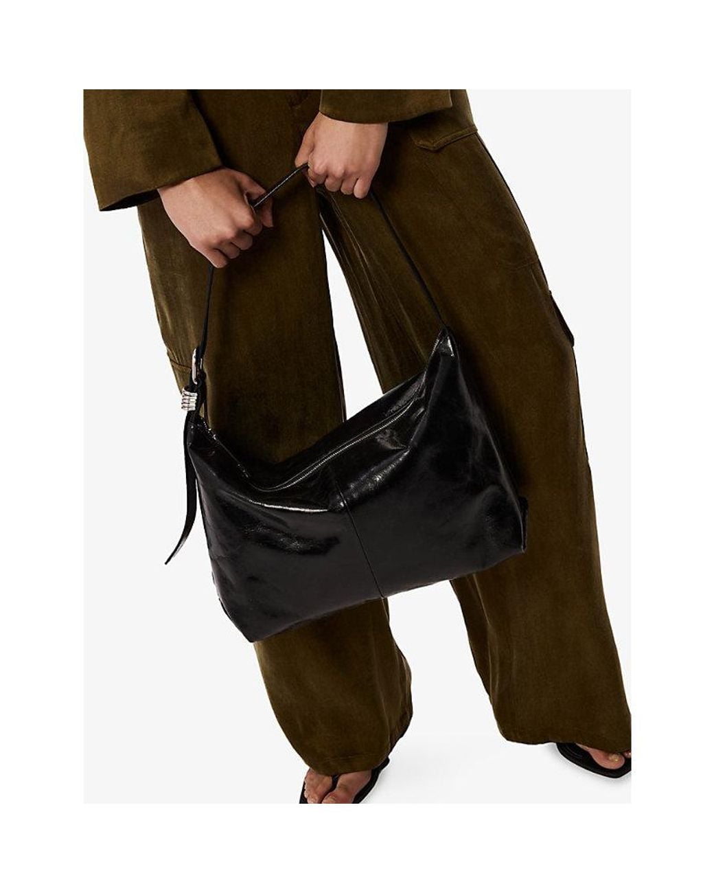 Whistles Black Ring-Embellished Leather Shoulder Bag