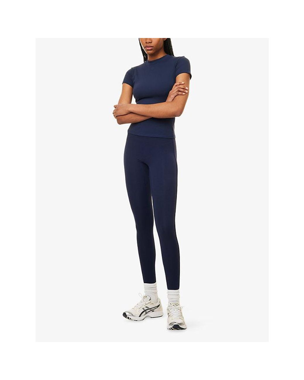The Couture Club Blue Sculpting Crossover-Waistband Stretch-Jersey Leggings