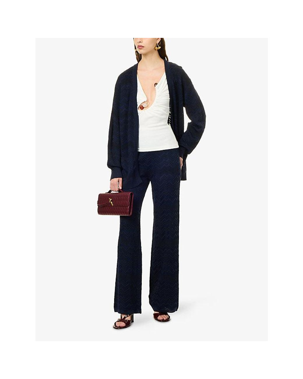 Missoni Blue Chevron Straight-Leg Knitted Trousers