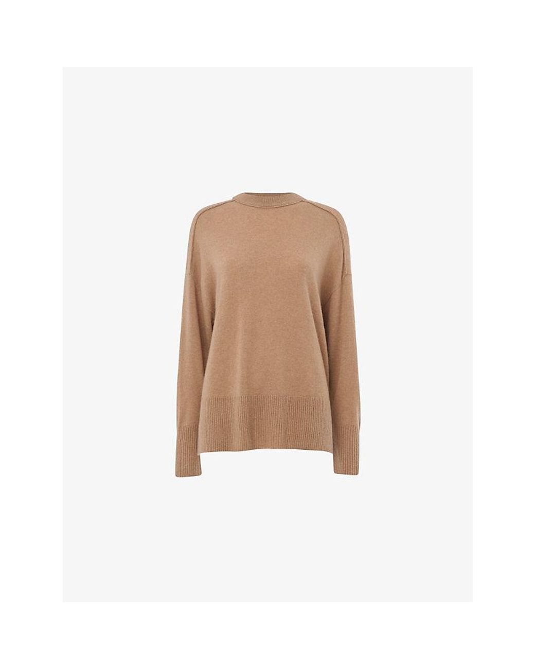 Whistles Brown Seam-Detail Relaxed-Fit Cashmere Jumper