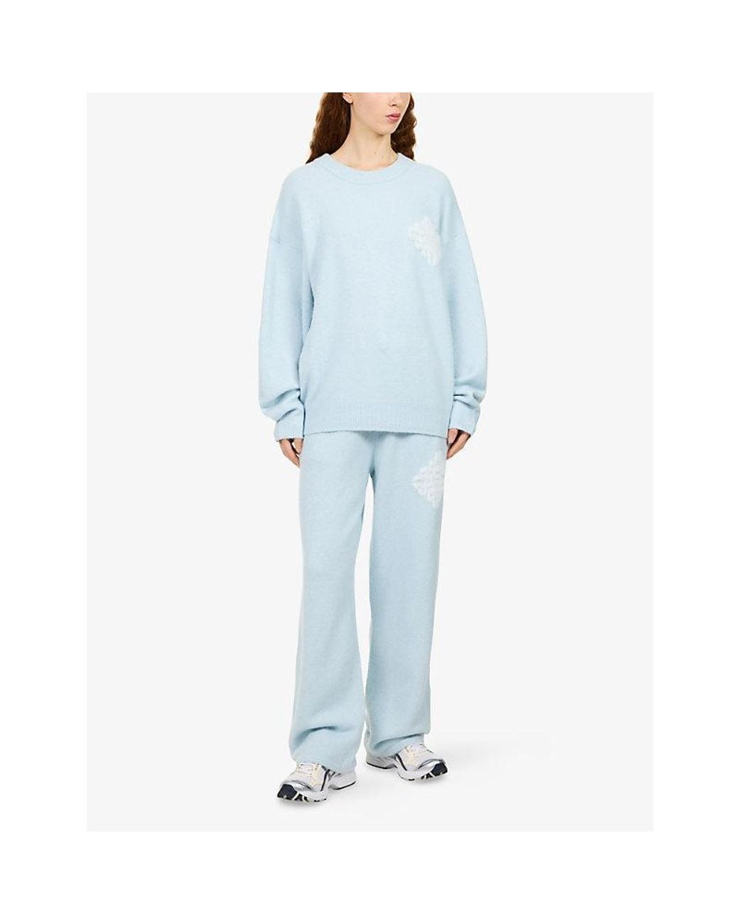 The Couture Club Blue Fluffy Relaxed-Fit Knitted Jogging Bottoms
