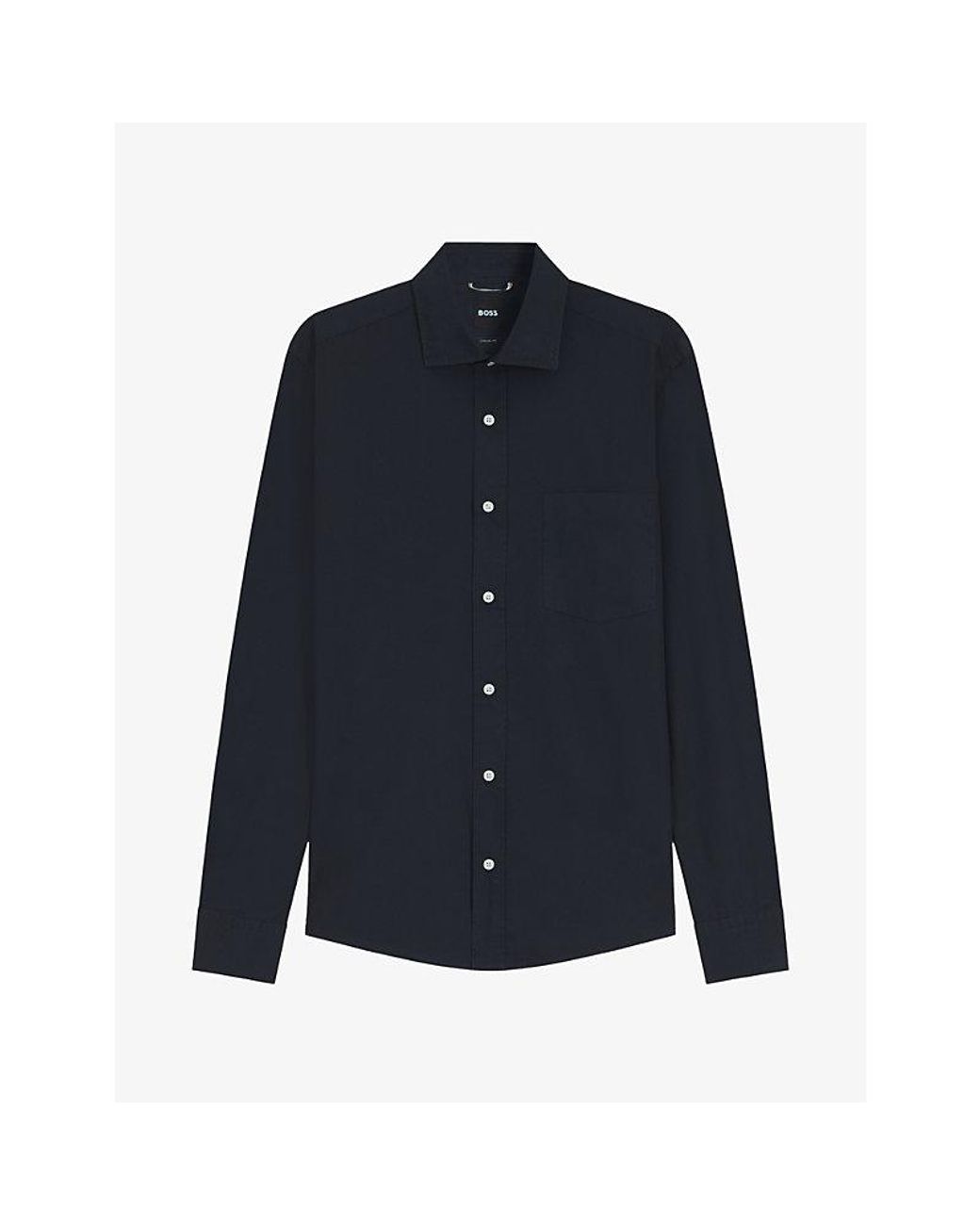 Boss Blue Long-Sleeved Chest-Pocket Cotton-Poplin Shirt for men