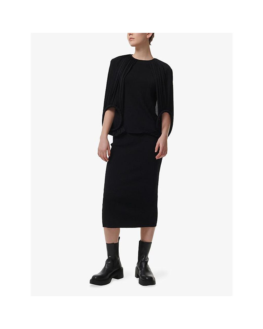 eem Black Knitted Pencil Midi Skirt