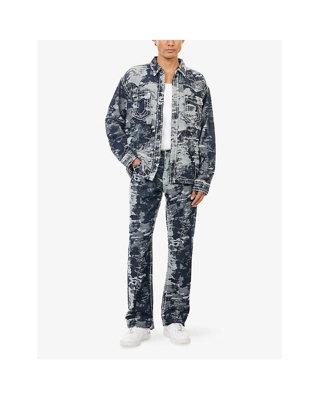 True Religion Blue Jacquard Billy Flap Bootcut Denim Jeans for men