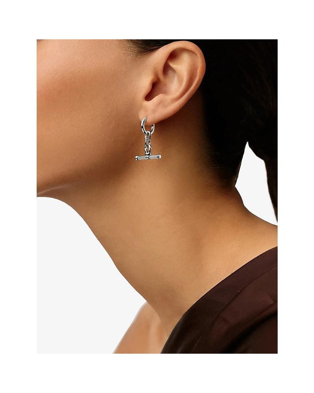 Missoma White Ridge T-Bar Plated Brass Drop Huggies