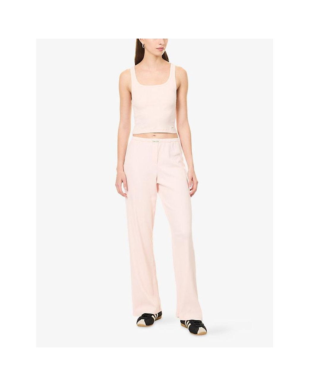 Sporty & Rich White Brand-Tab Ribbed Stretch-Cotton Tank Top
