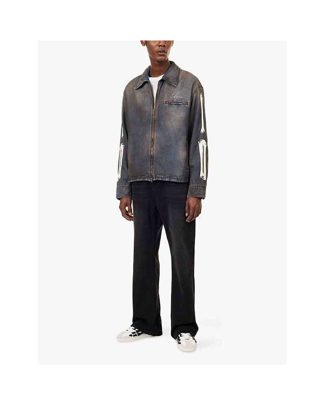 Amiri Gray Lea Bones Denim Jacket for men