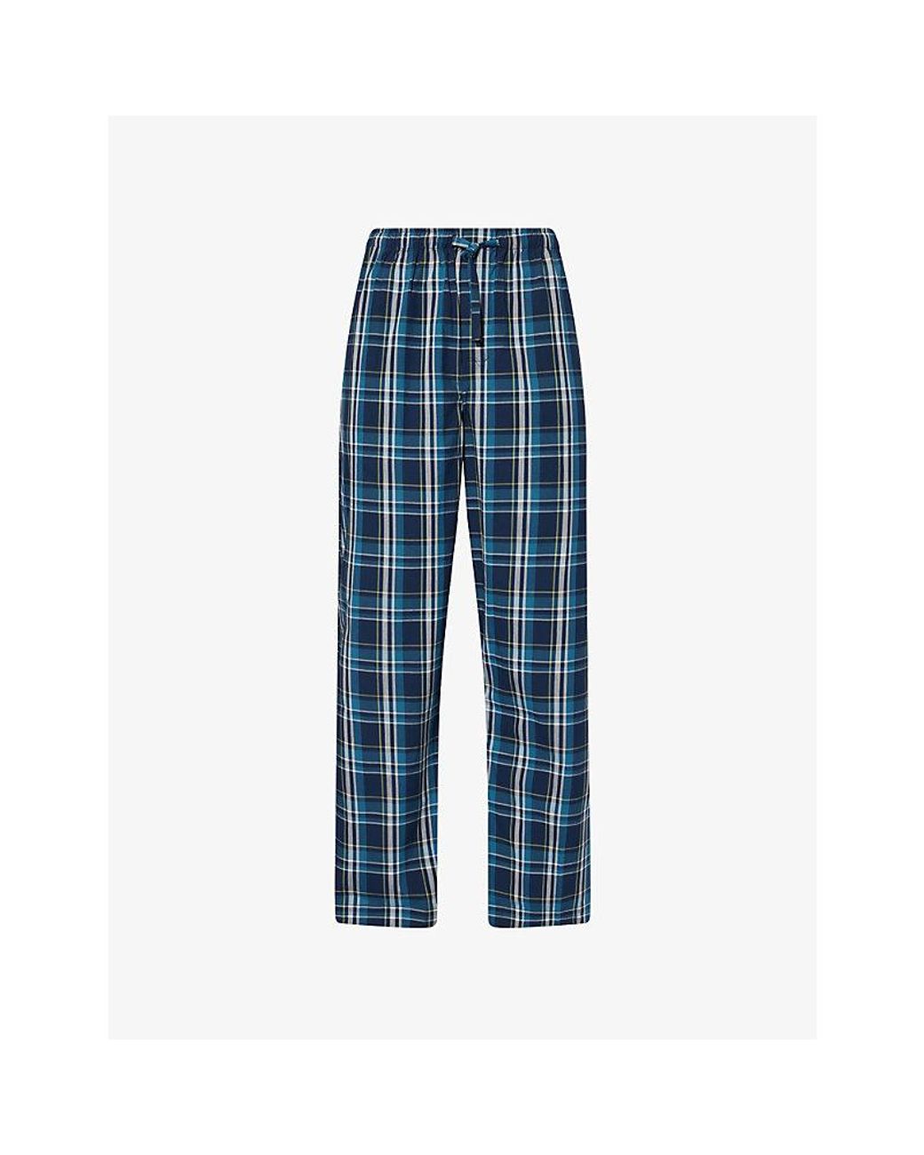 Derek Rose Blue Barker Check Cotton Lounge Trousers for men