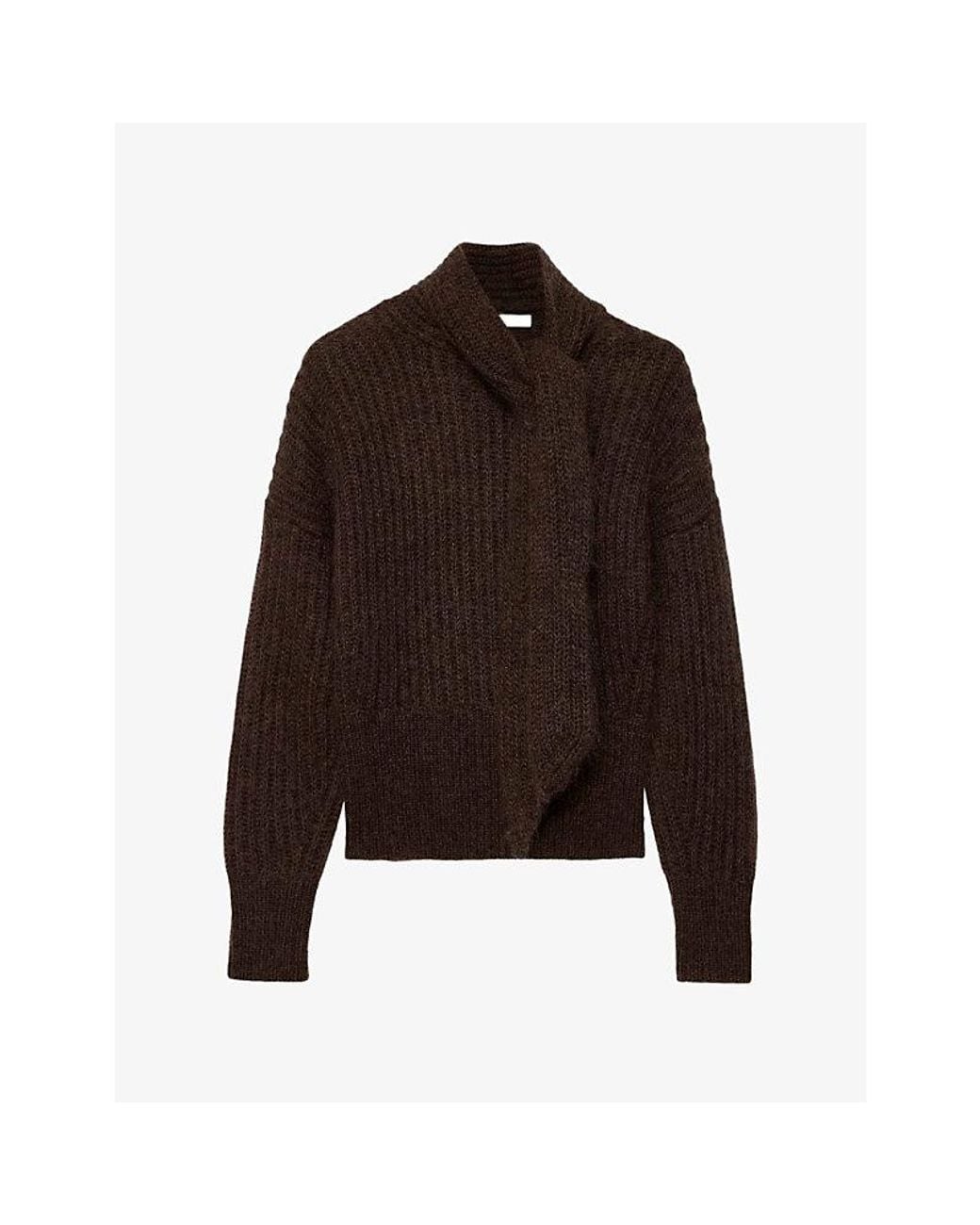 AllSaints Brown Etty Tie-Neck Mohair-Blend Jumper