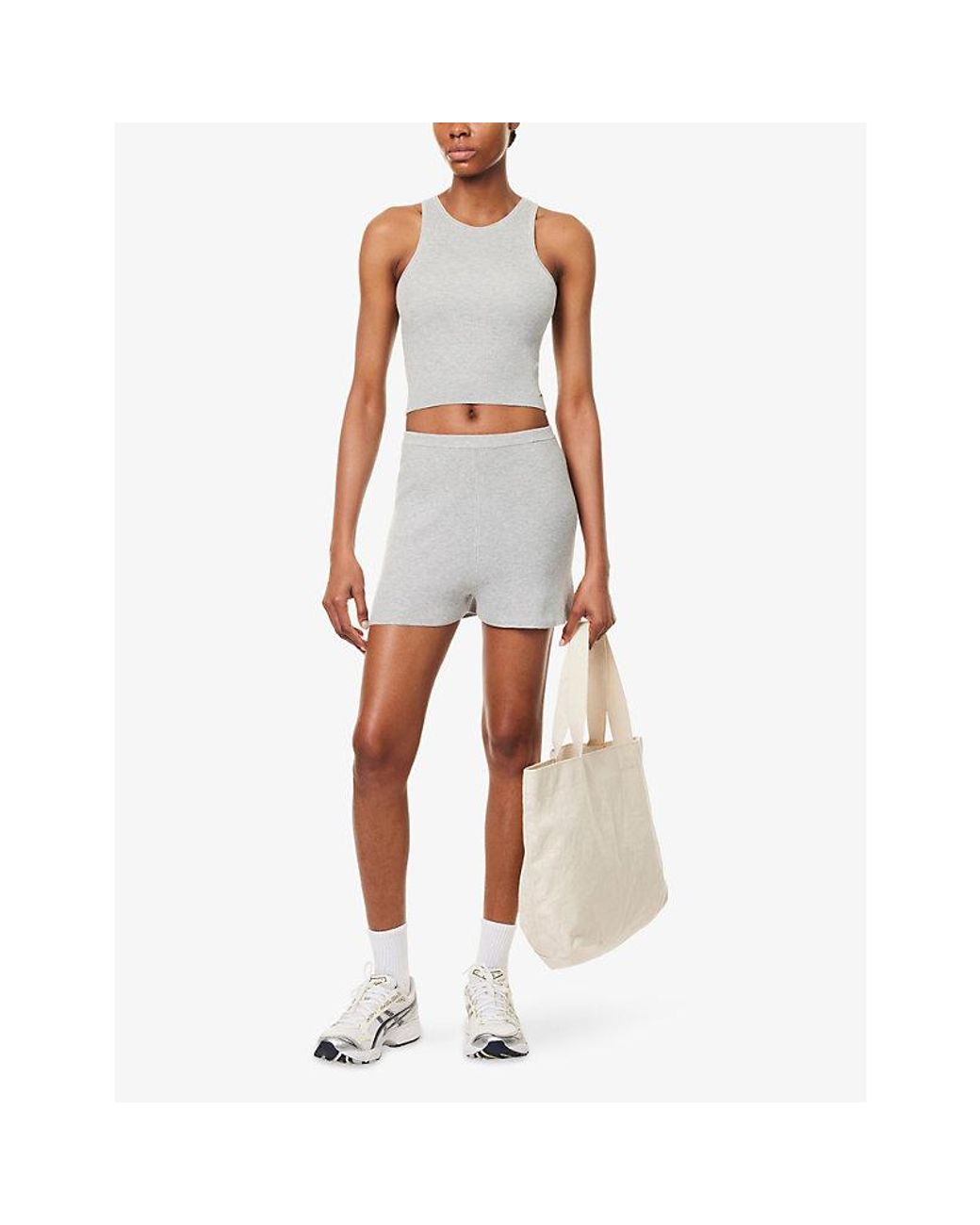 【ADANOLA】Rib Knit Crop Shorts Rib Knit Crop Shorts - Graphite Grey