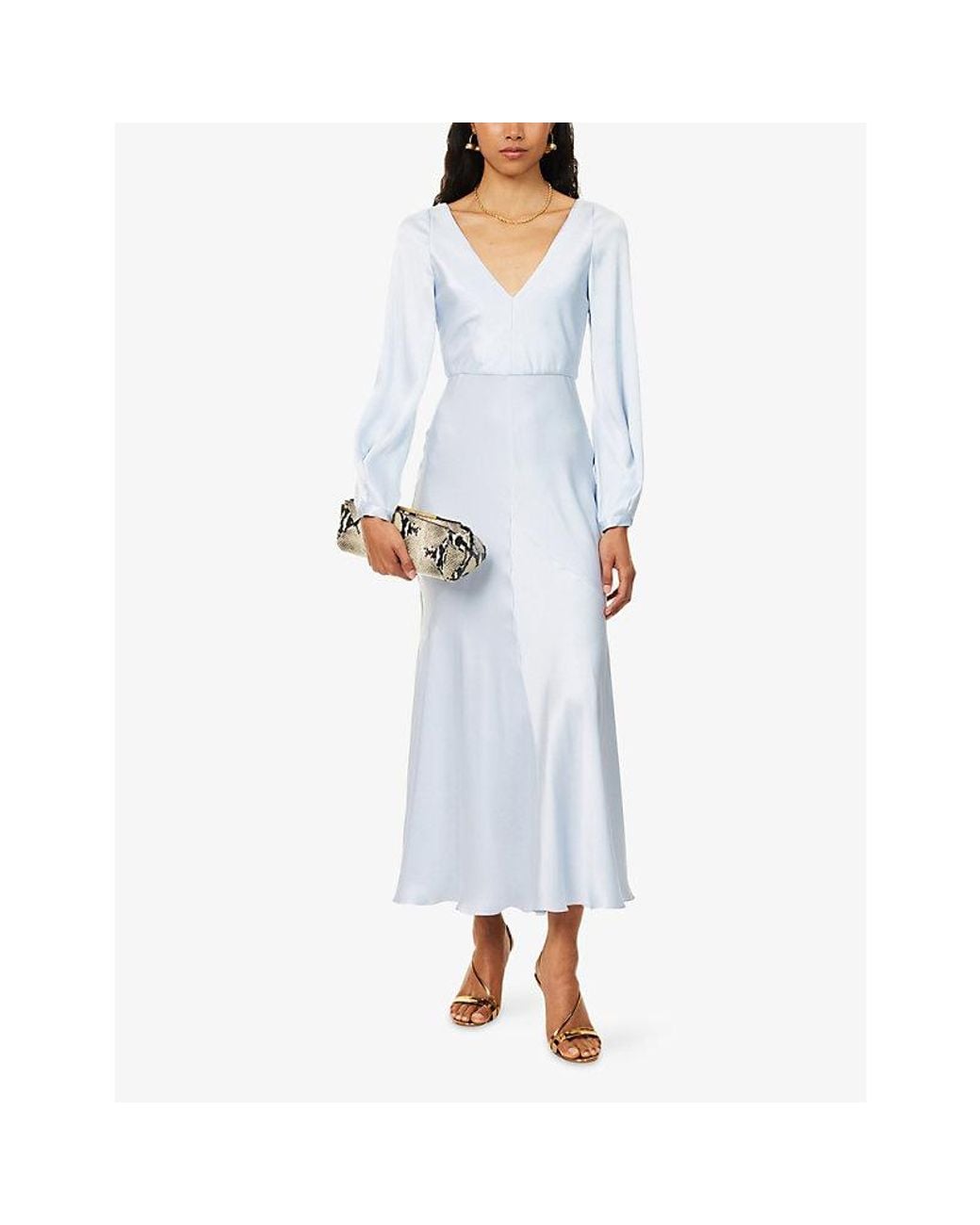 Gabriela Hearst Blue Peyton Knotted-Back Silk Maxi Dress