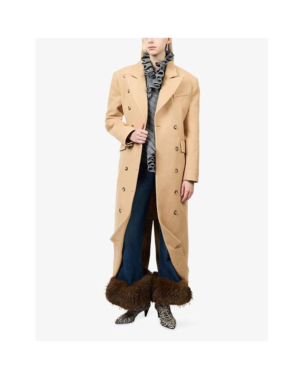 A.W.A.K.E. MODE Natural Structured Collar Hem Wool Coat