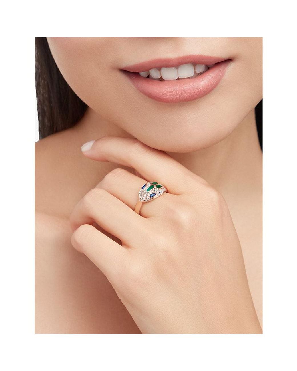 BVLGARI White Serpenti 18Ct Rose- Sapphire, Diamond And Malachite Ring