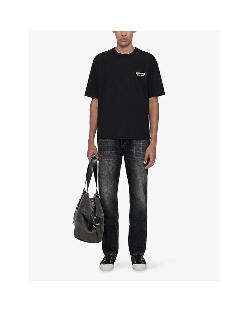 AllSaints Black Shadow Graphic-Print Short-Sleeve Cotton T-Shirt for men
