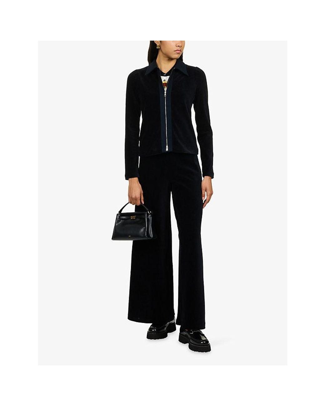 ME+EM Blue Wide-Leg Velour Cotton-Blend Trousers