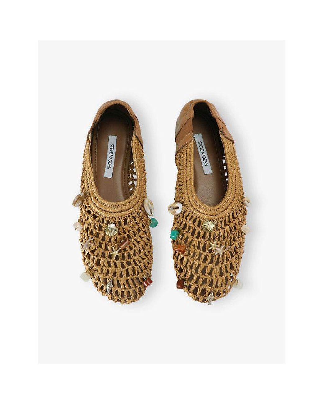 Steve Madden Natural Meela Charm Raffia And Leather Ballet Flats
