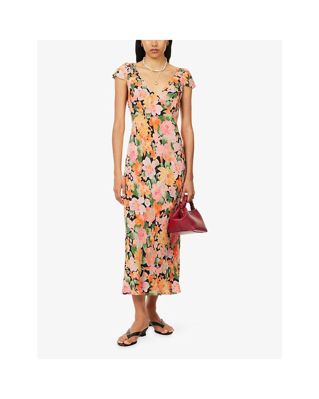 Rixo Metallic Cathy Floral-Print Woven Midi Dress