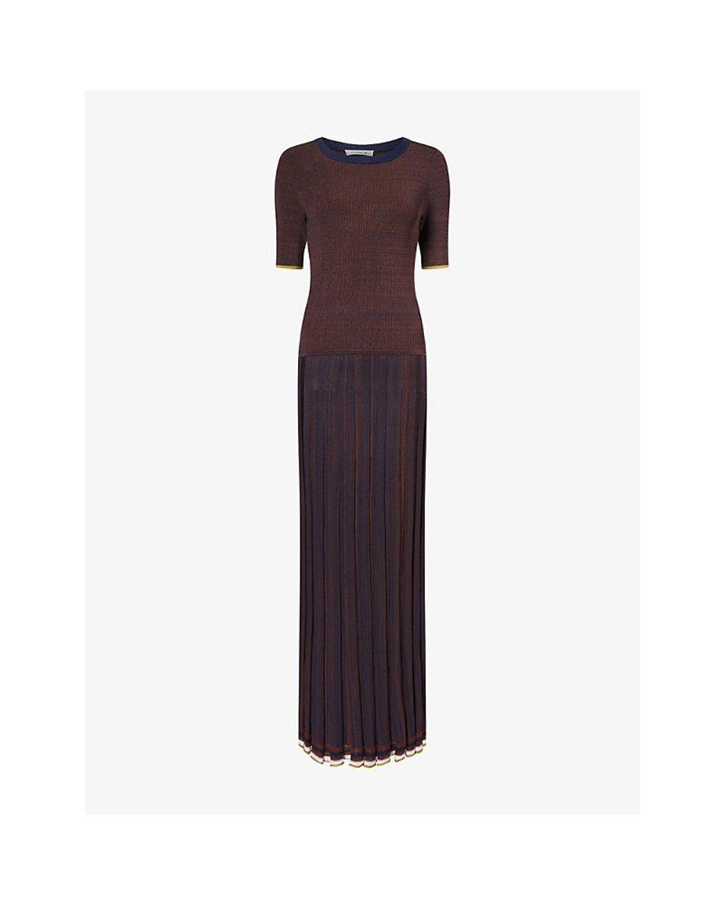 Zankov Purple Gago Pleated Knitted Maxi Dress