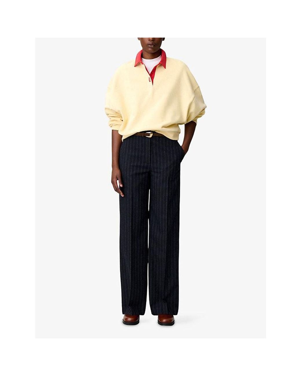 Claudie Pierlot Black Pinstriped Straight-Leg Wool-Blend Trousers