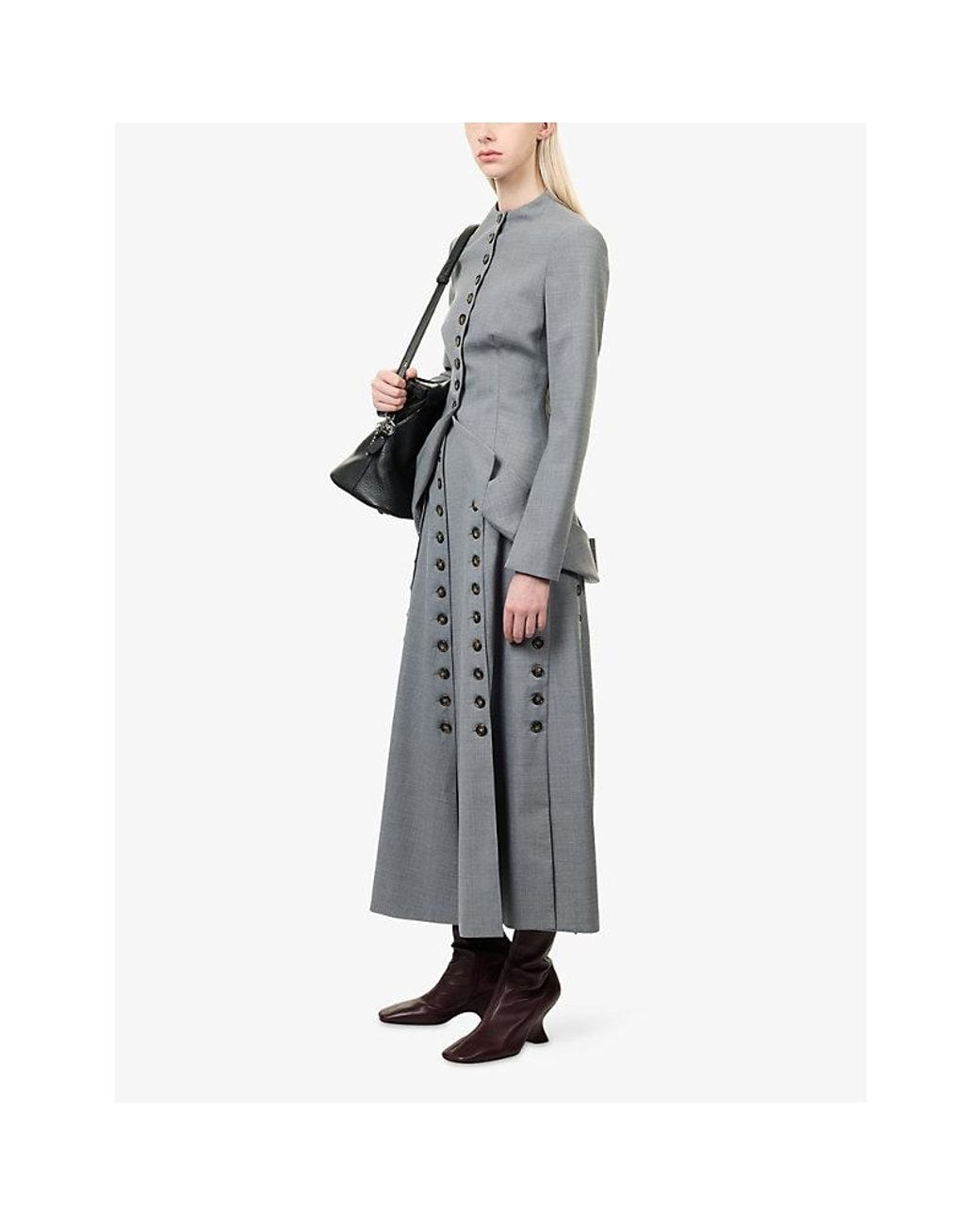 A.W.A.K.E. MODE Gray Round-Neck Collar Hem Woven Jacket