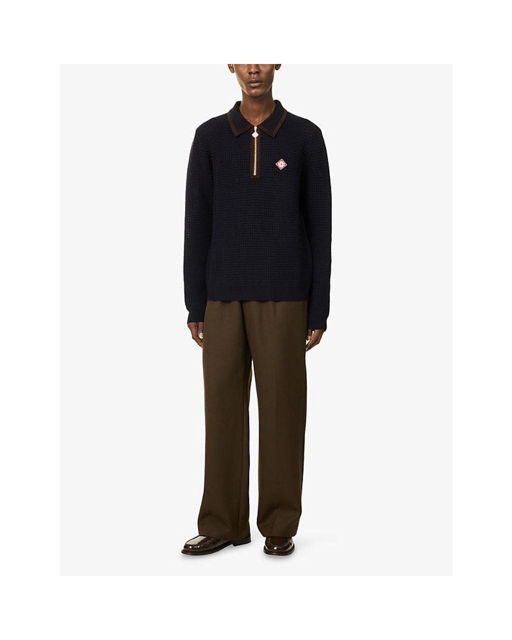 Casablanca Blue Waffle Embroidered-Logo Wool Jumper for men