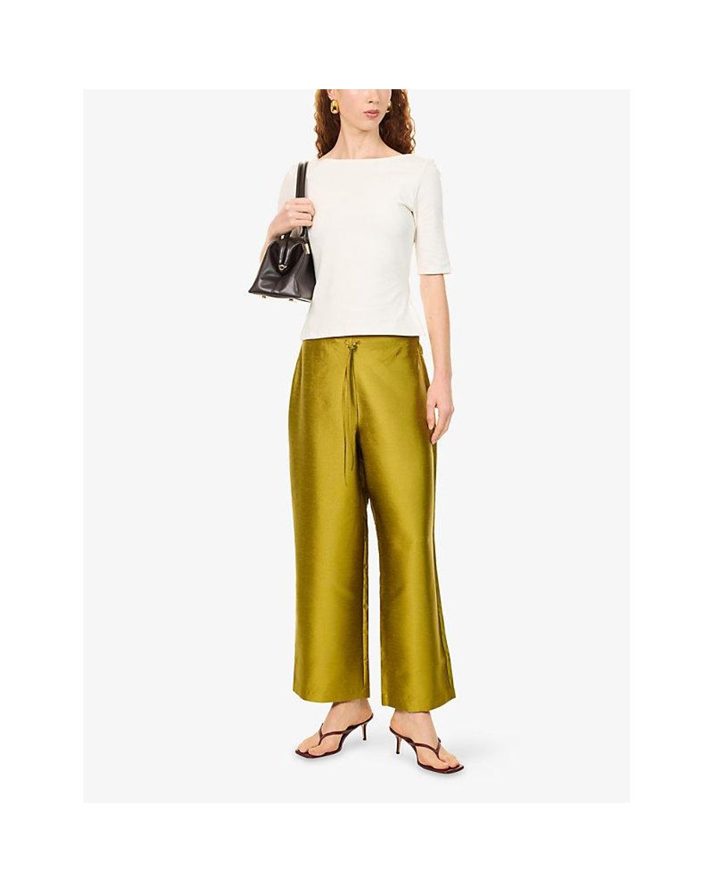 Reformation Yellow Olina Cropped Woven Trousers