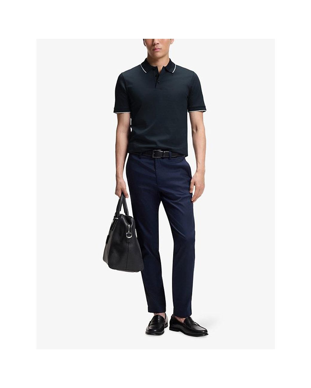 Boss Blue Contrast-Trim Short-Sleeve Cotton Polo for men