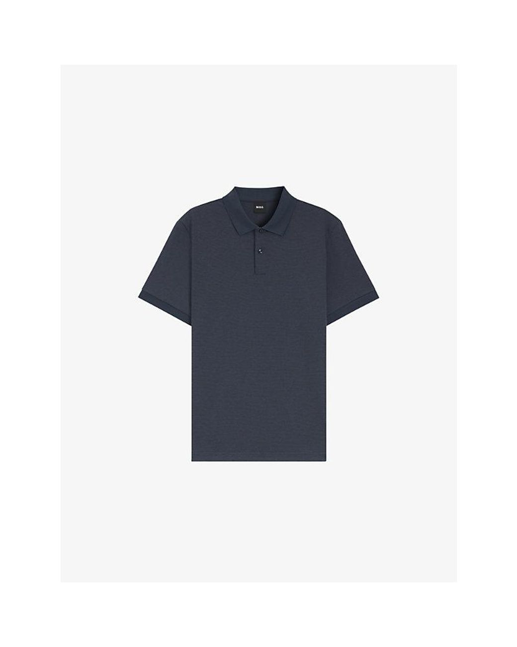 Boss Blue Short-Sleeved Textured Cotton Polo Shirt for men
