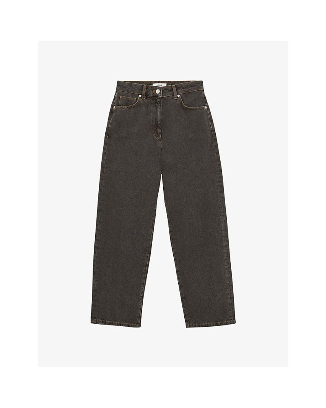 Reiss Gray Selin Straight-Leg Mid-Rise Jeans