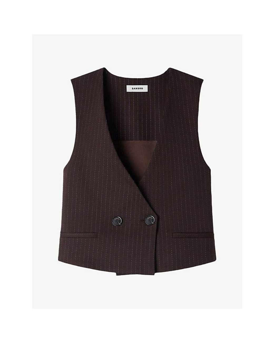 Sandro Brown Striped Cropped Wool-Blend Top