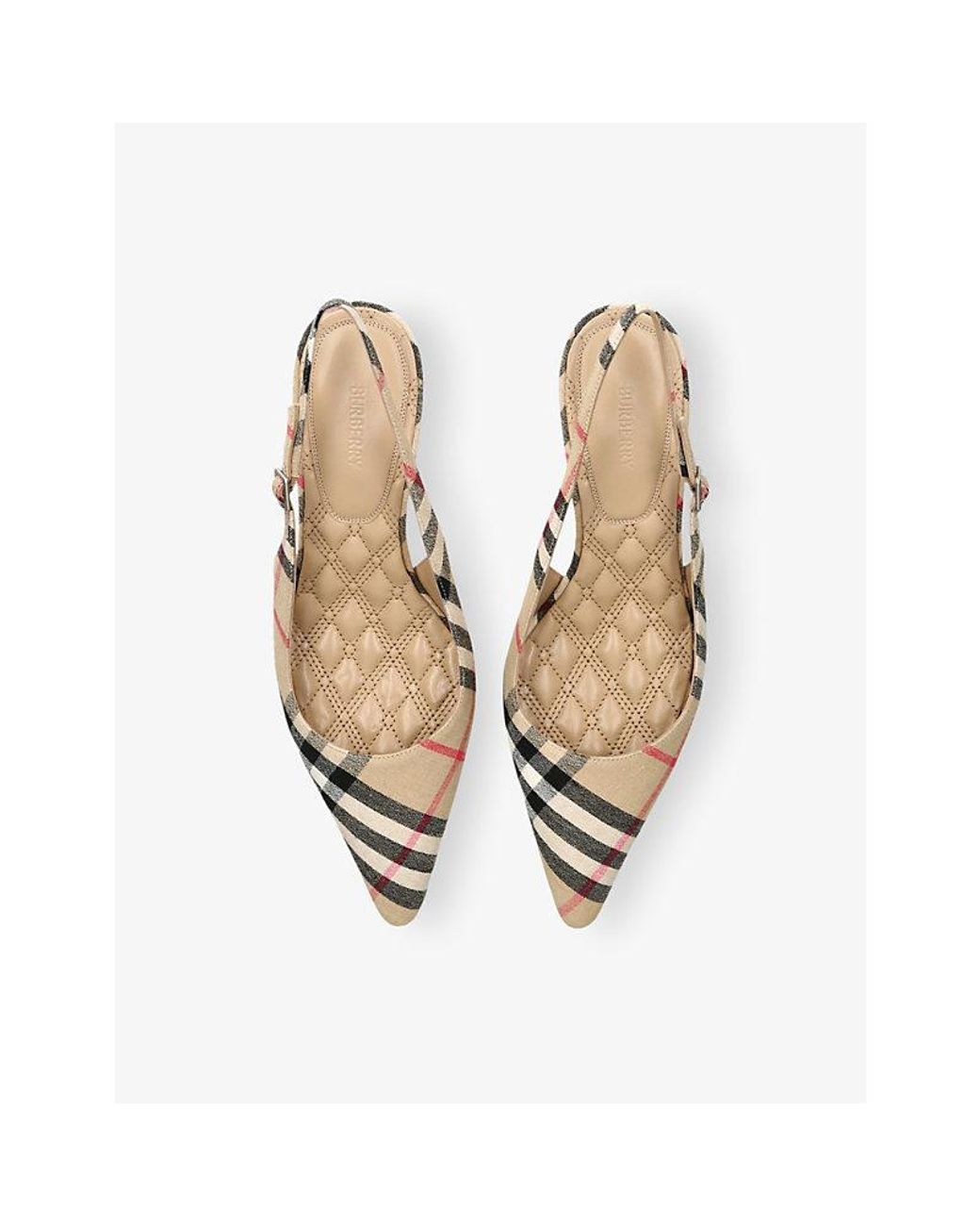 Burberry White Check Dame Slingback Linen-Blend Pumps​