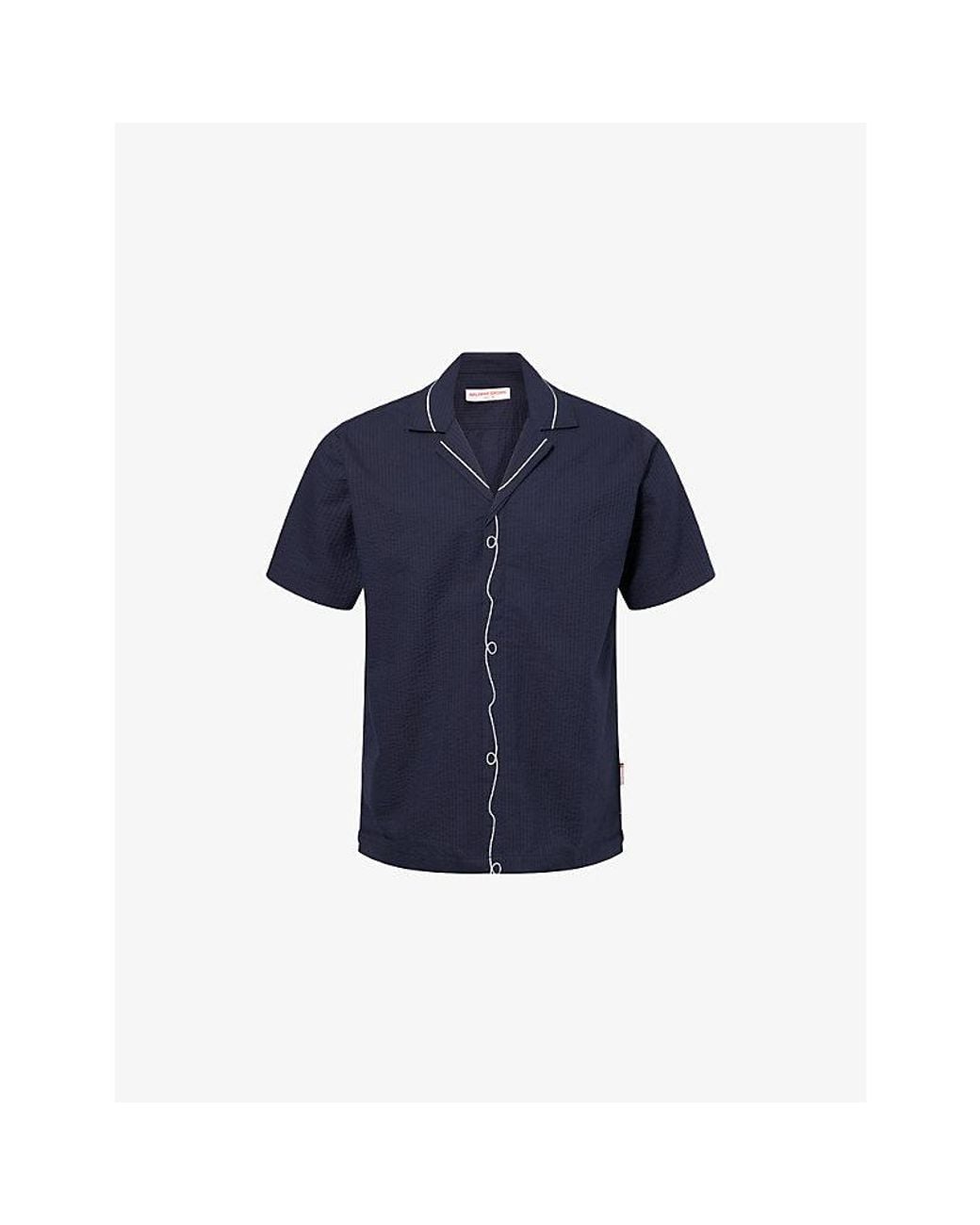 Orlebar Brown Blue Maitan Embroidered Cotton Shirt for men