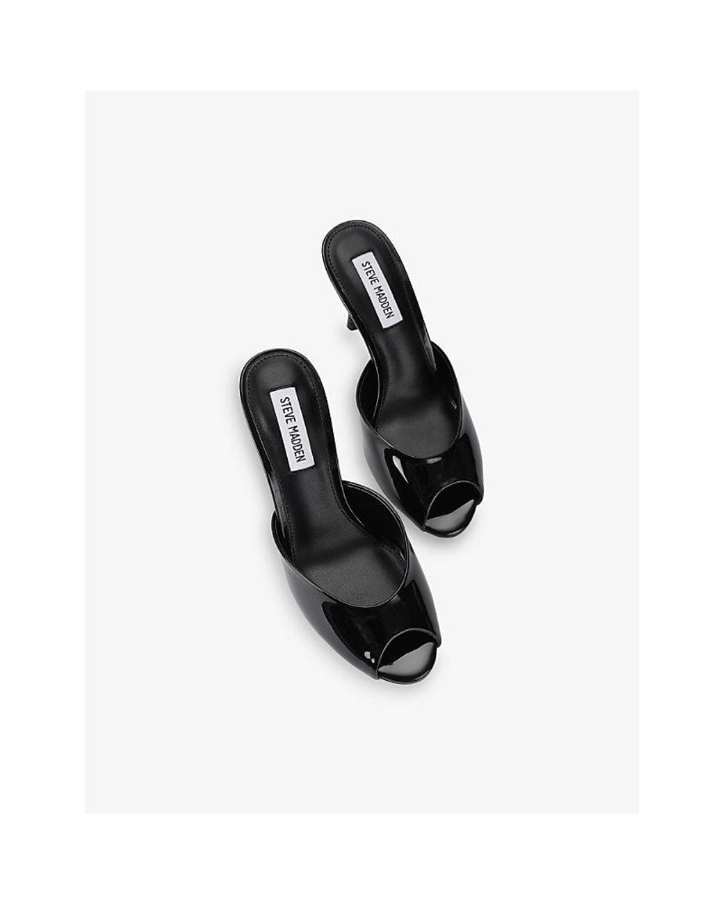 Steve Madden Black Rollout Faux-Leather Heeled Mules