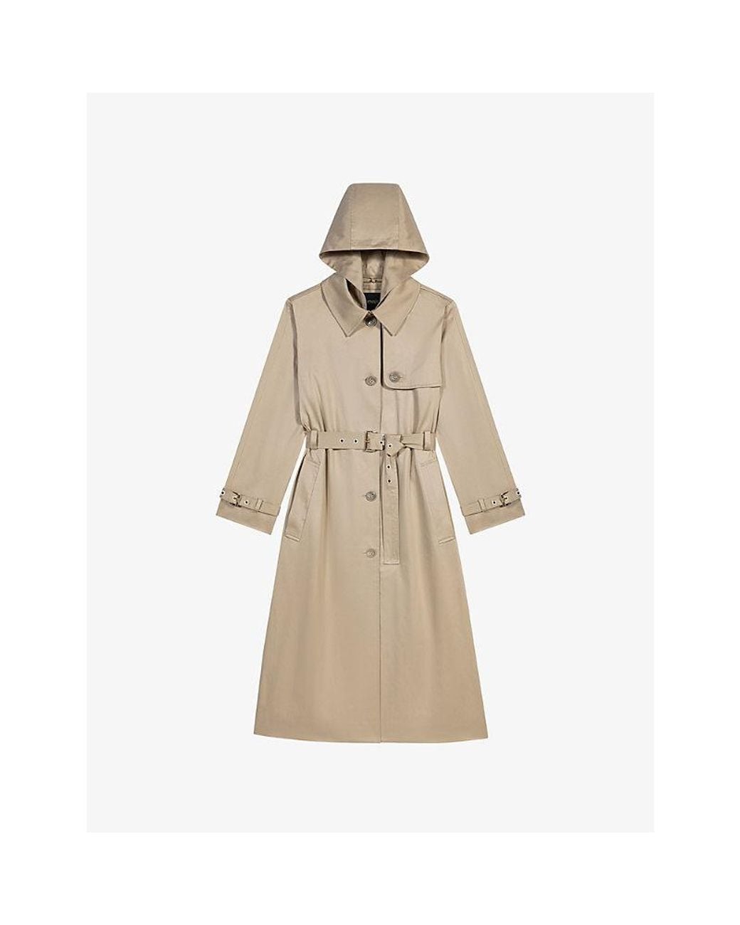 Maje Natural Removable-Hood Belted-Waist Cotton Trench