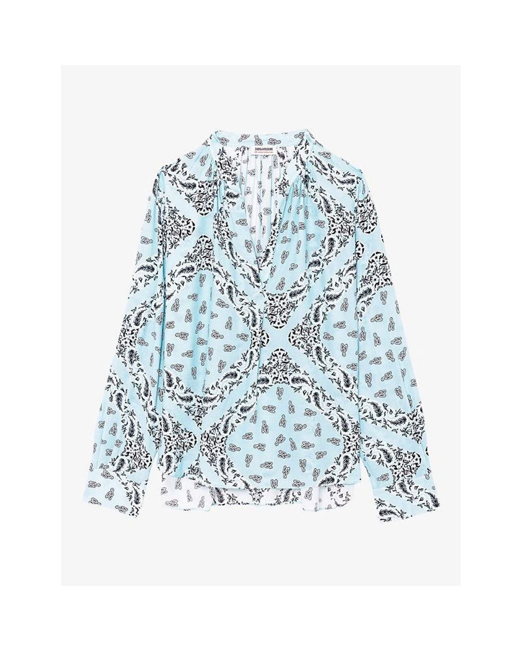 Zadig & Voltaire Blue Tink V-Neck Bandana-Print Woven Shirt